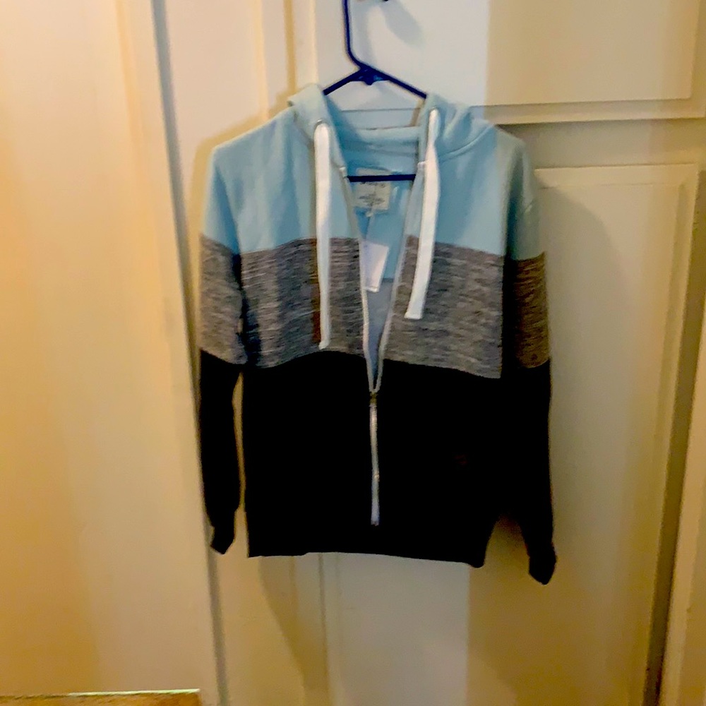 Aqua green/grey woman’s zip up sweater/hoodie